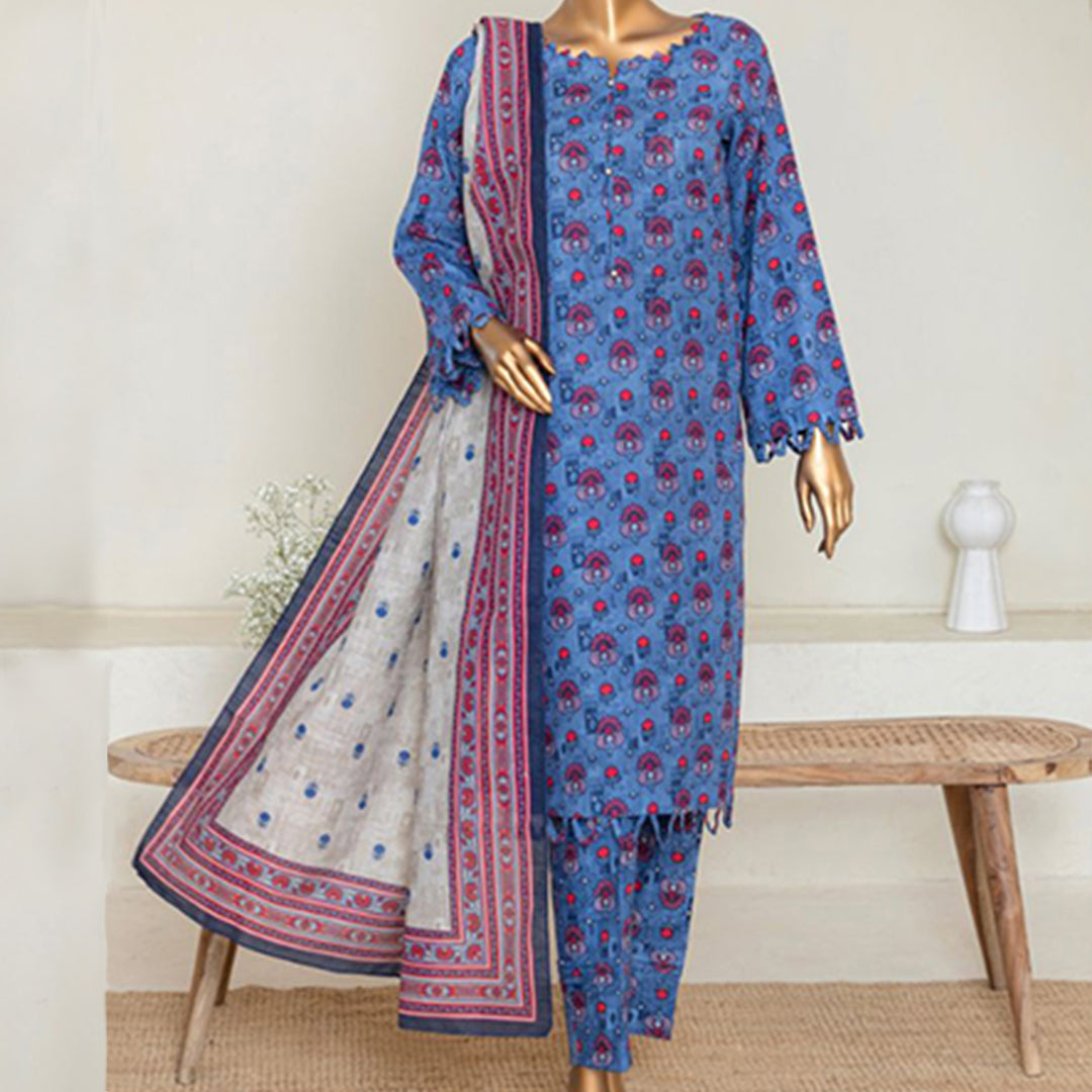 3pc Printed Unstitched Premium Khaddar Ladies Suit 001-B