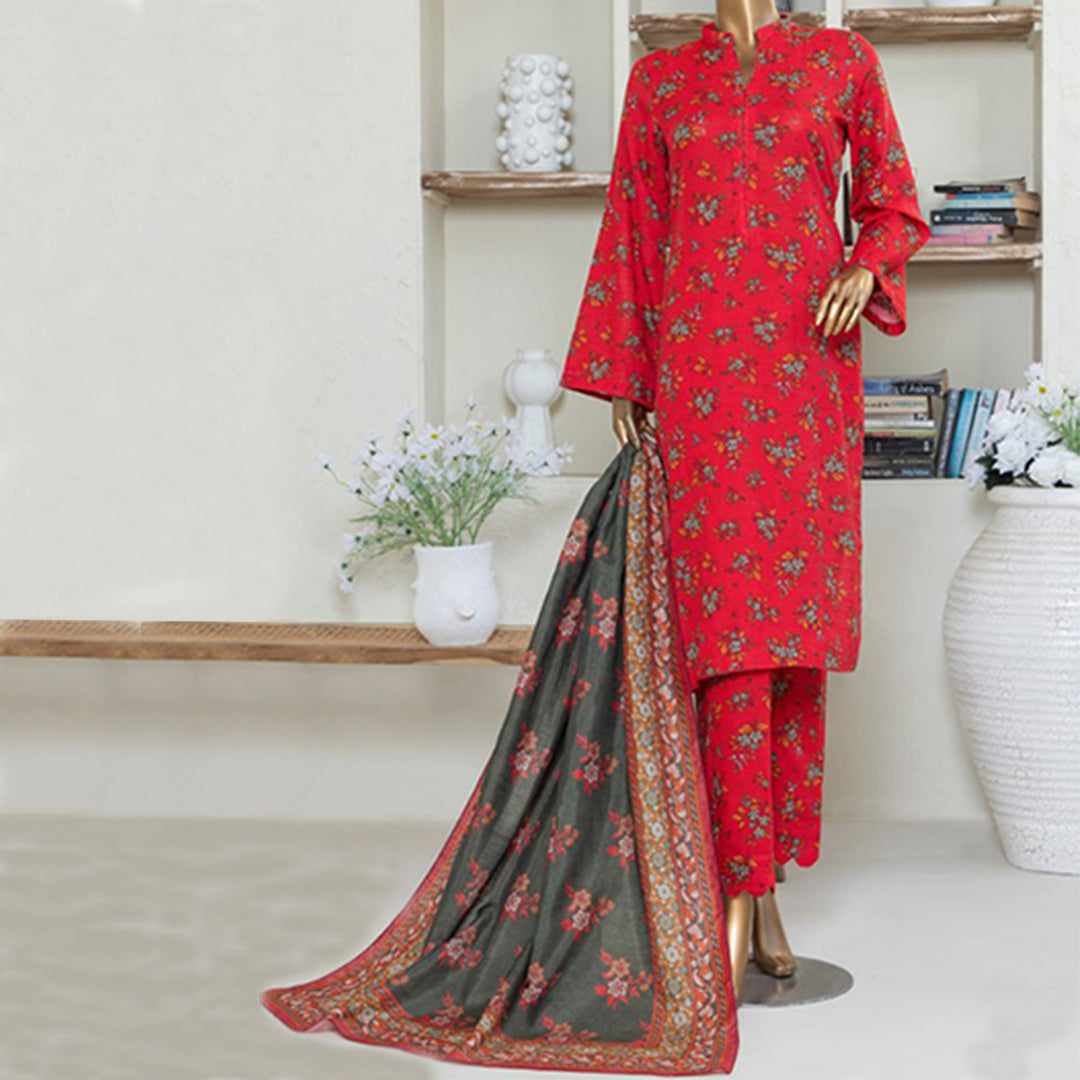 3pc Printed Unstitched Premium Khaddar Ladies Suit 002-C