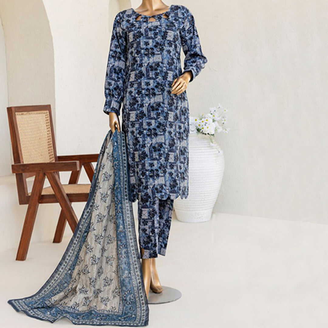 3pc Printed Unstitched Premium Khaddar Ladies Suit 003-C