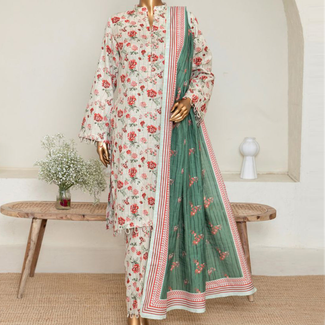 3pc Printed Unstitched Premium Khaddar Ladies Suit 007-B