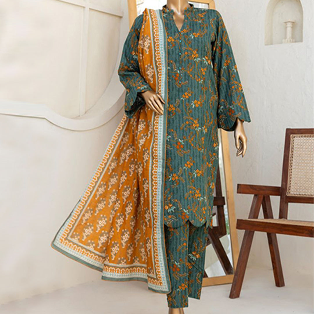 3pc Printed Unstitched Premium Khaddar Ladies Suit 011-C