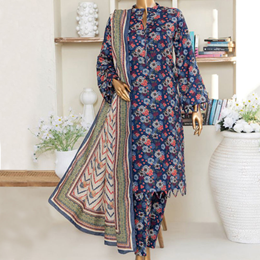 3pc Printed Unstitched Premium Khaddar Ladies Suit 012-A