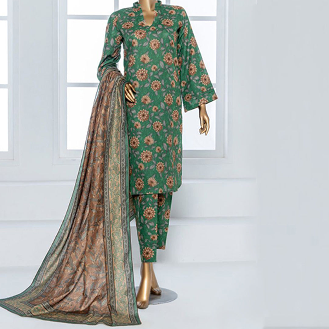 3pc Printed Unstitched Premium Khaddar Ladies Suit 013-C