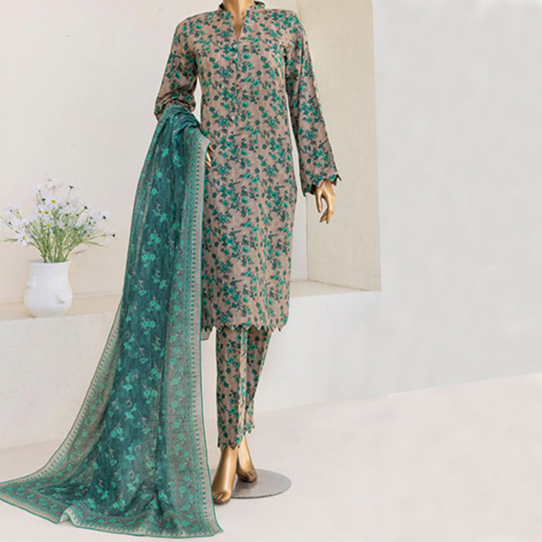 3pc Printed Unstitched Premium Khaddar Ladies Suit 014-C