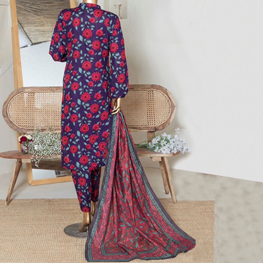 3pc Printed Unstitched Premium Khaddar Ladies Suit 016-B