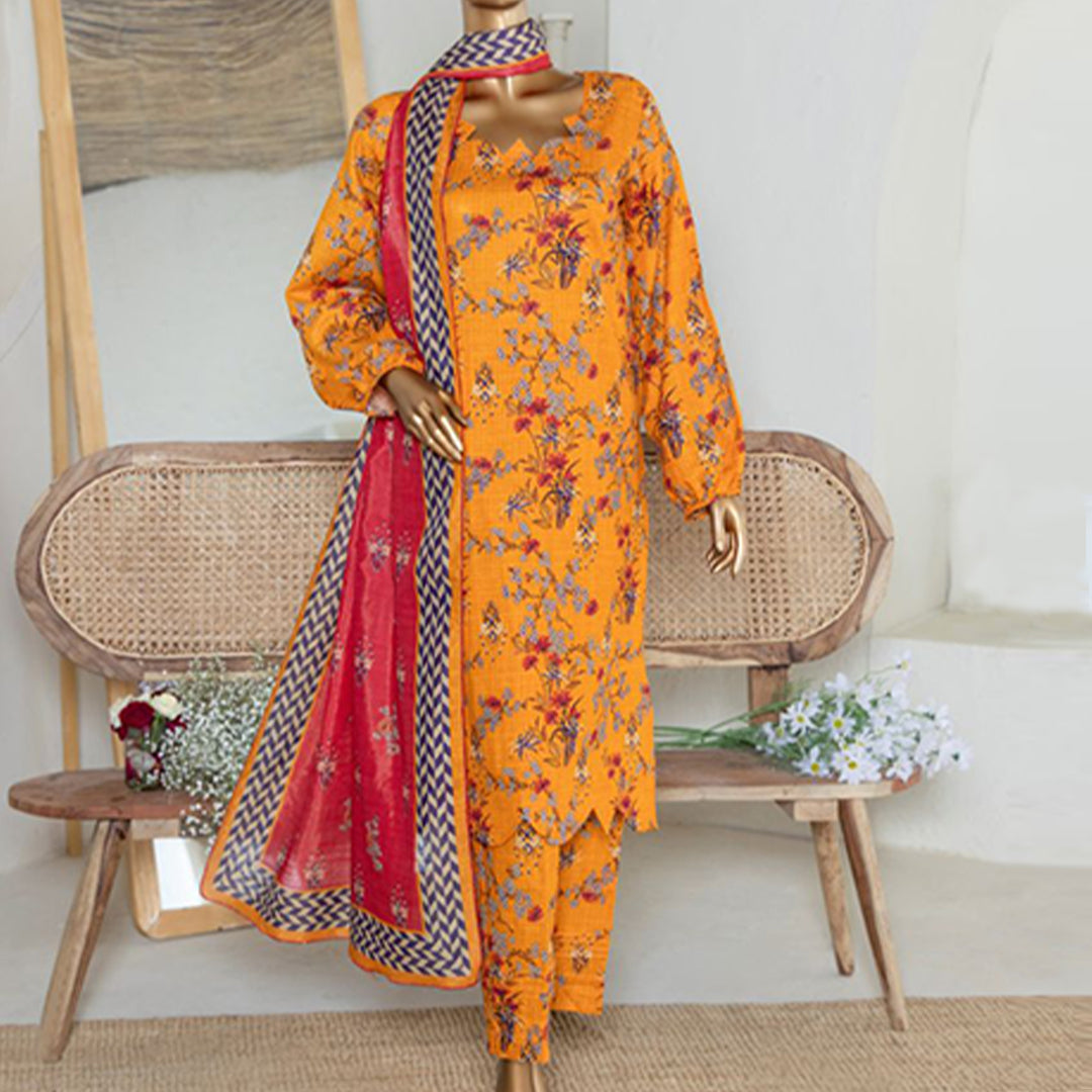 3pc Printed Unstitched Premium Khaddar Ladies Suit 019-A