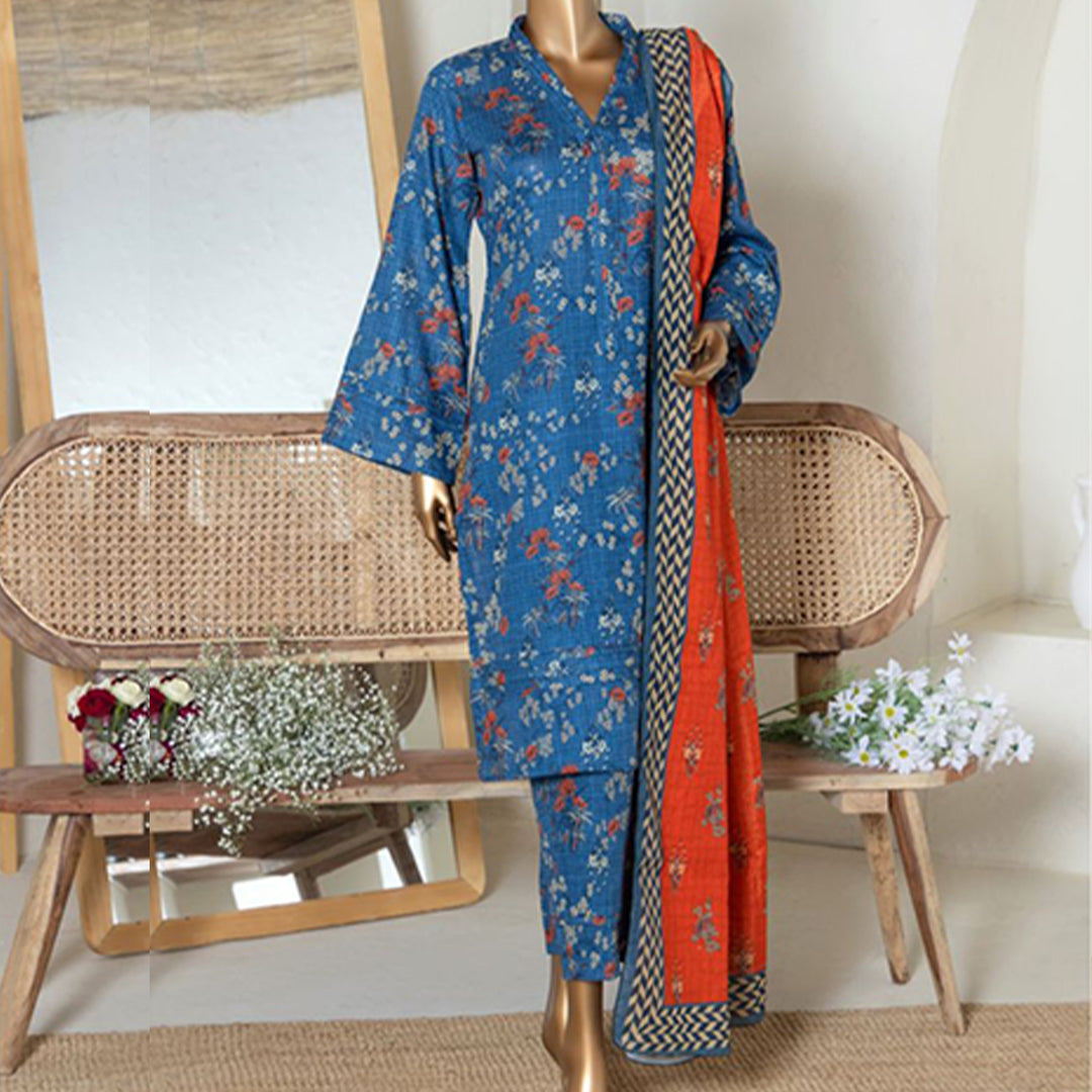 3pc Printed Unstitched Premium Khaddar Ladies Suit 019-B