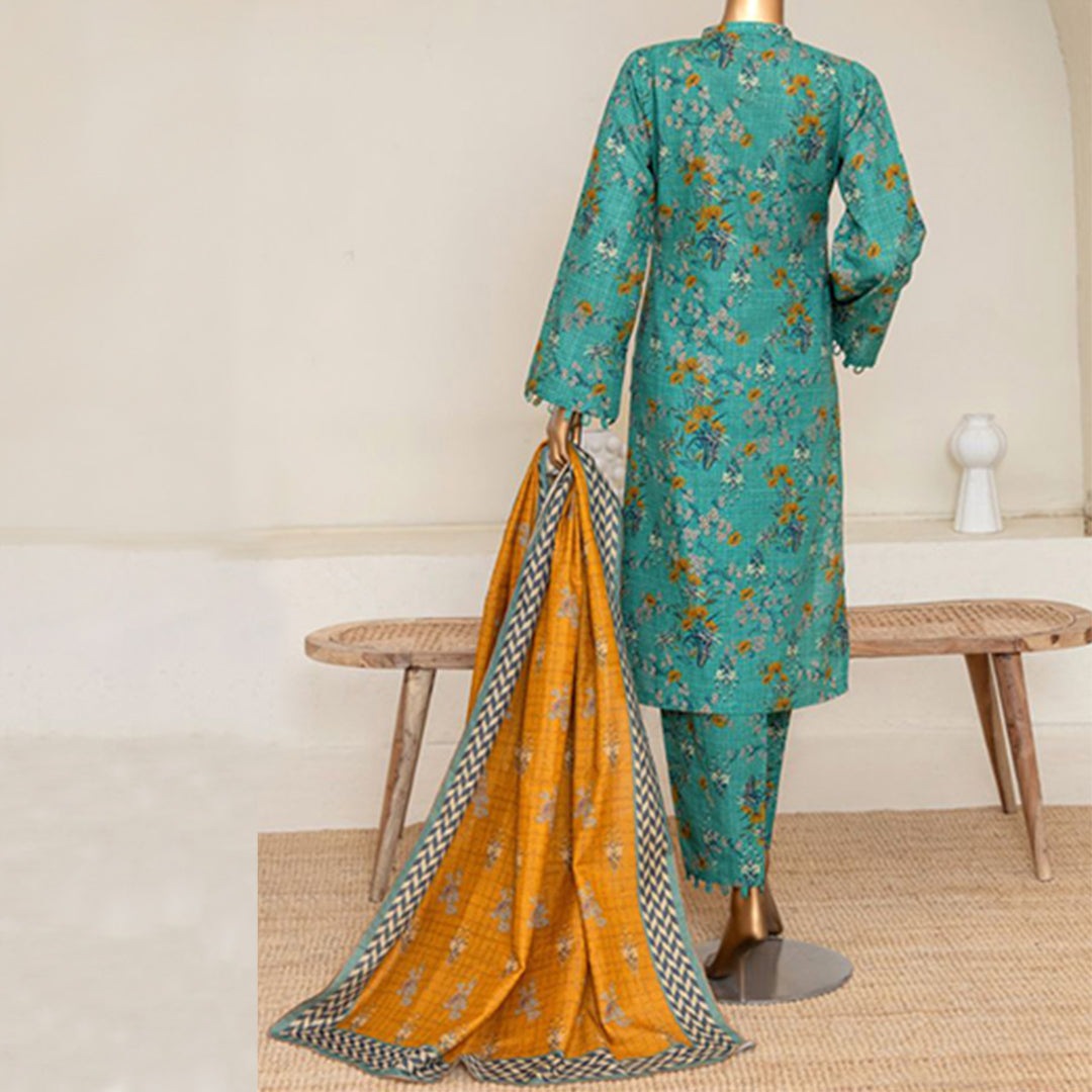 3pc Printed Unstitched Premium Khaddar Ladies Suit 019-C