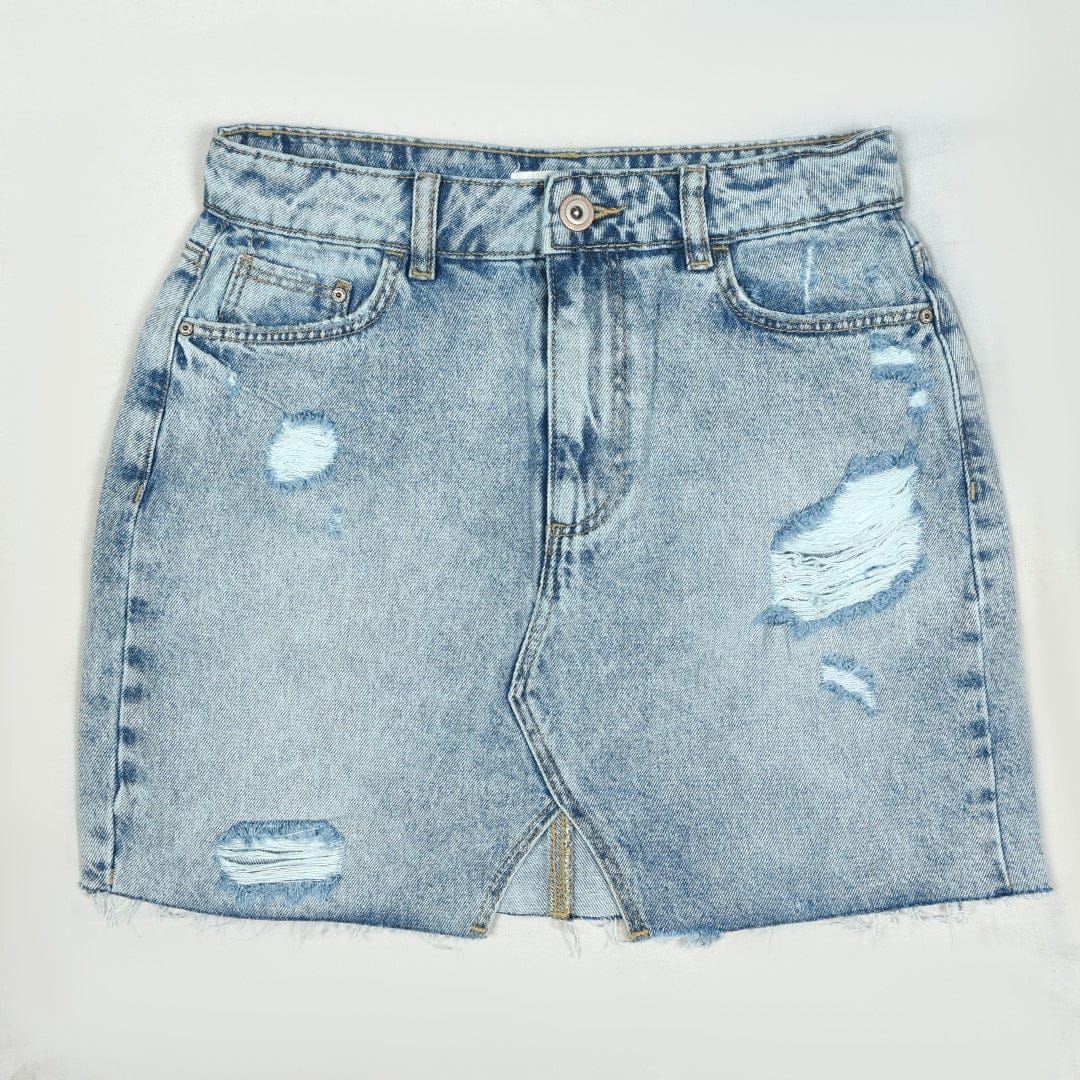 MId Length Ripped Denim Skirt