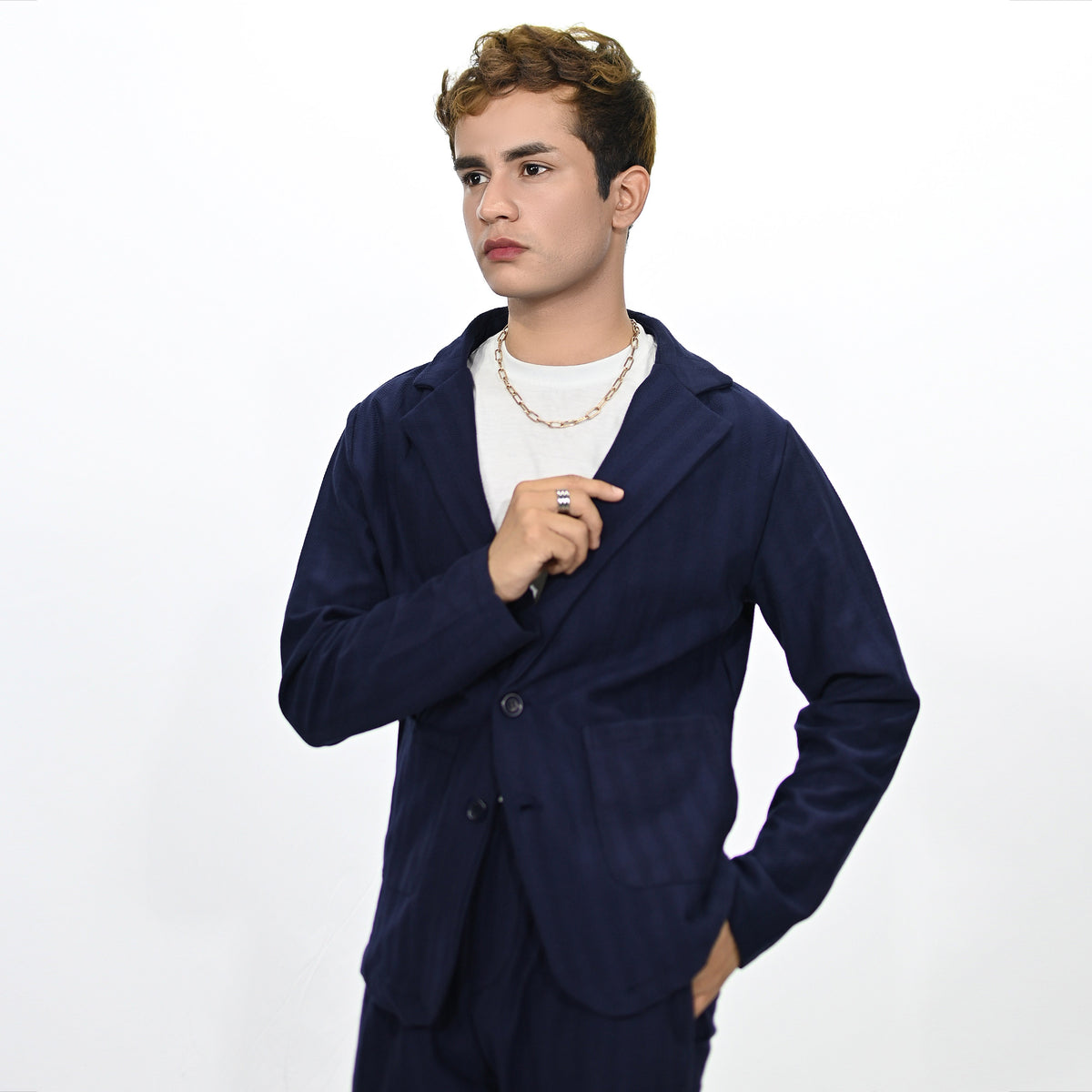 Jupiter Celebrity Self Textured Gender Neutral Navy Casual Pant Coat