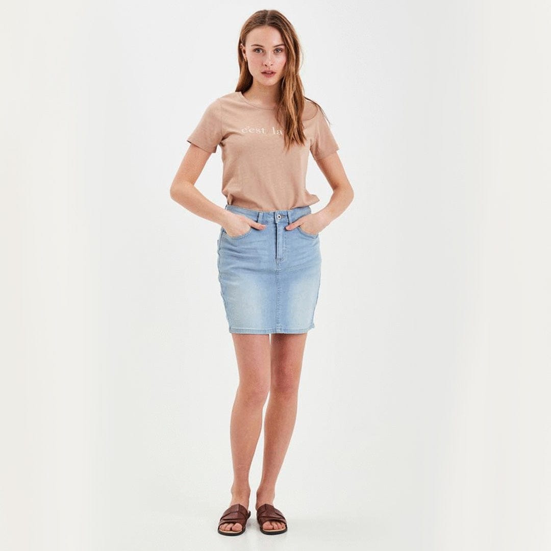 Mid length Bleached Light Blue Denim Skirt (W30-W38)