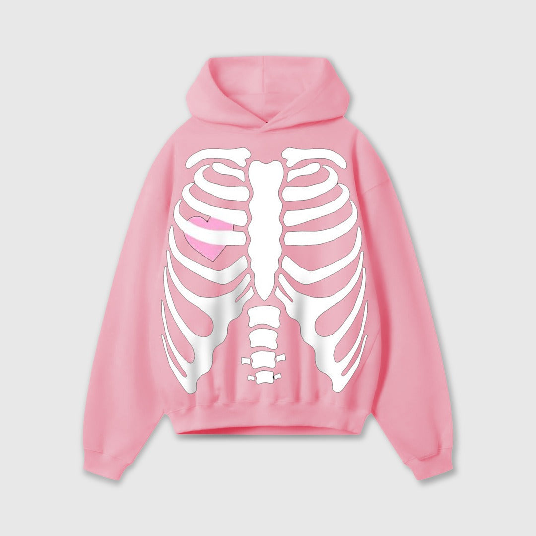 Jupiter Hotep Oversized Skull &amp; Heart Printed Hoodie