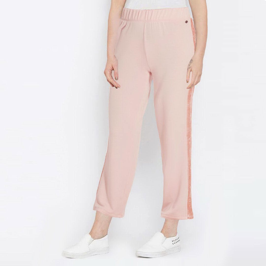 Women Velvet Panel Side Stripe Peach Trouser (W32 to W50)