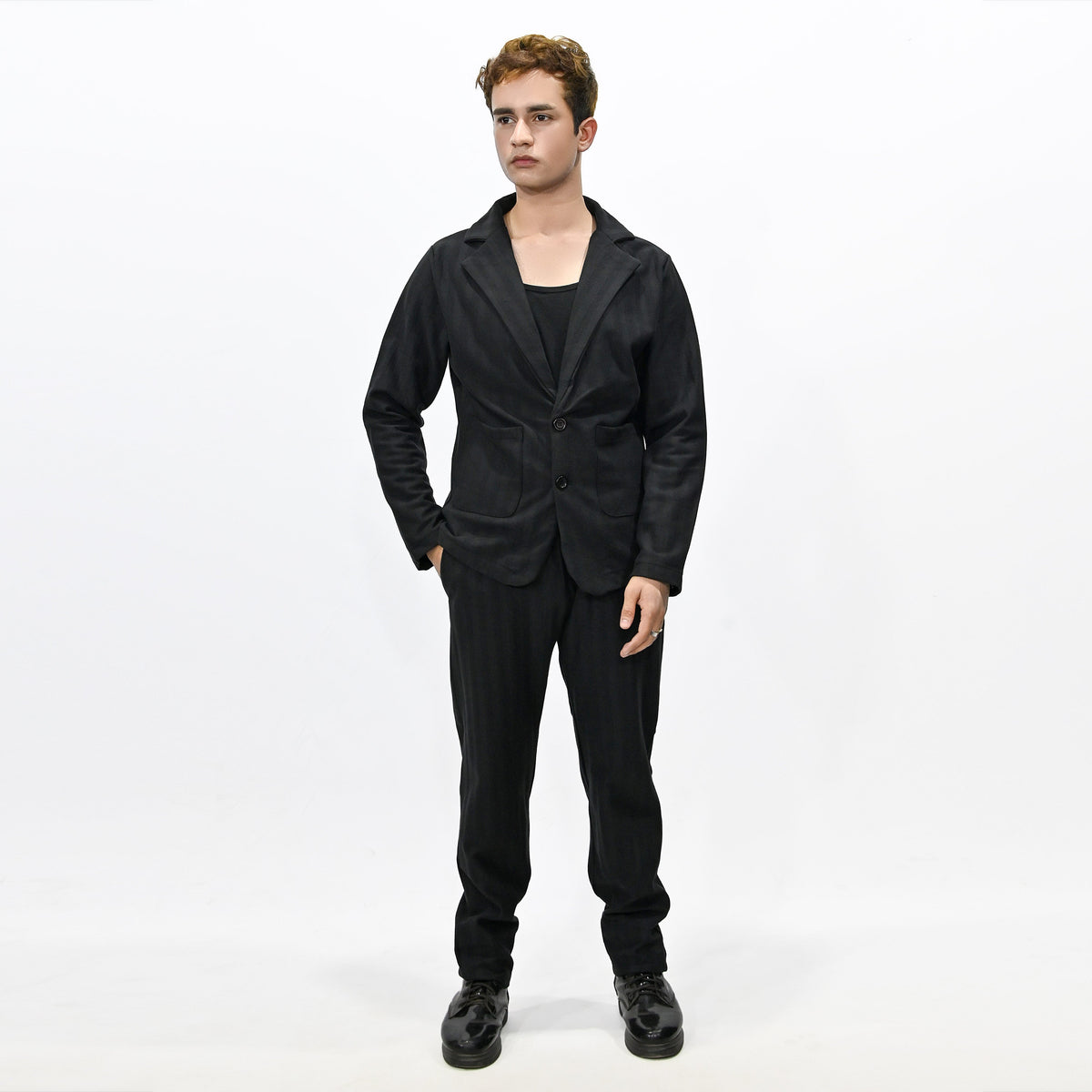 Jupiter Celebrity Self Textured Gender Neutral Black Casual Pant Coat