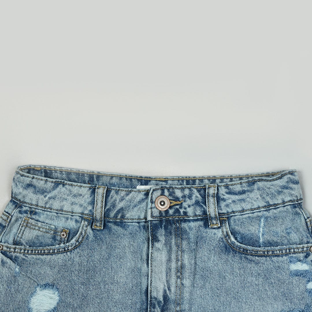 MId Length Ripped Denim Skirt