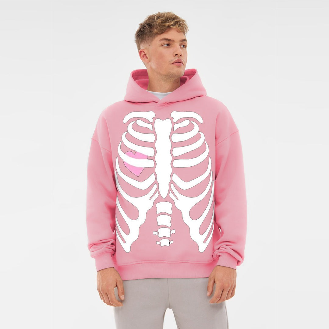 Jupiter Hotep Oversized Skull &amp; Heart Printed Hoodie