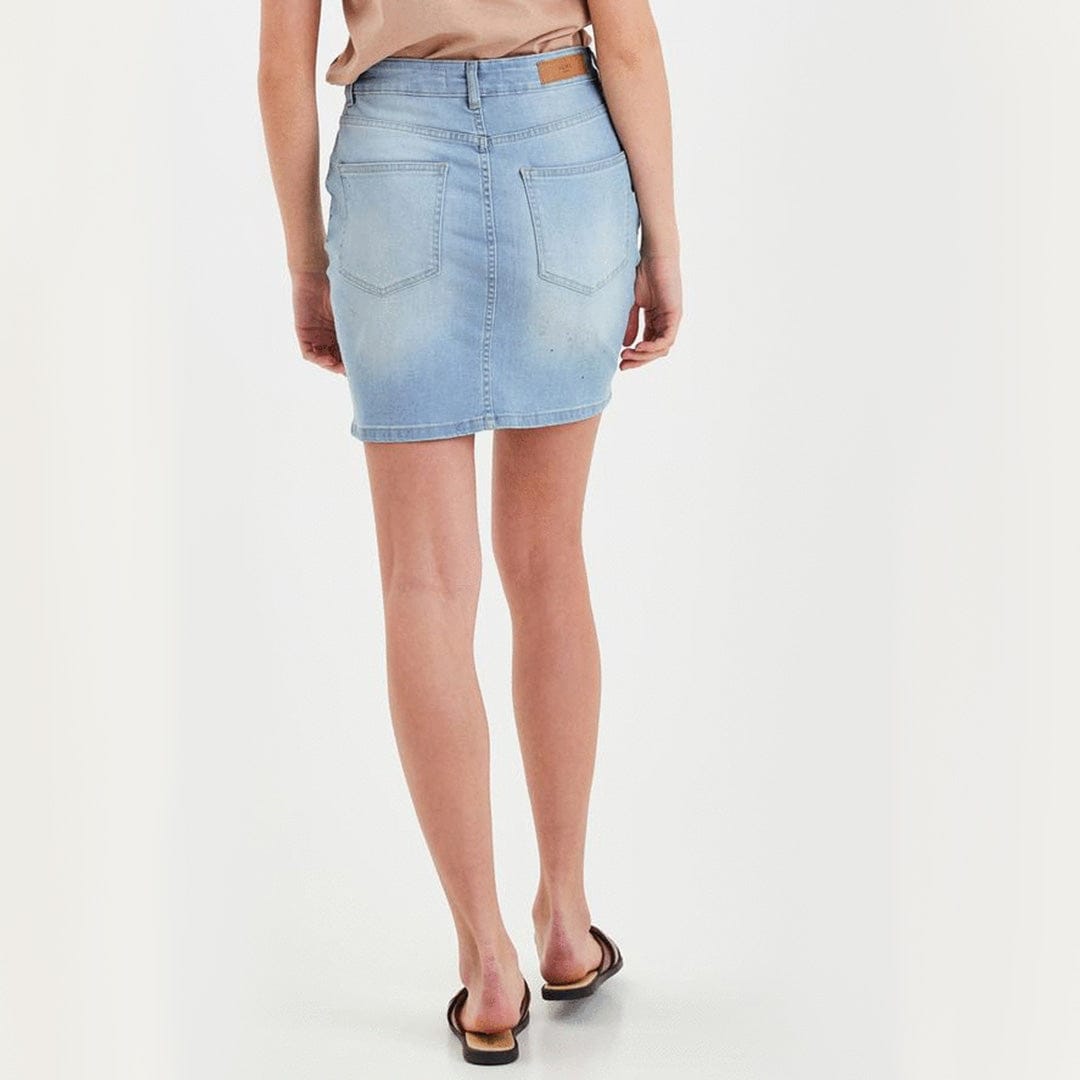 Mid length Bleached Light Blue Denim Skirt (W30-W38)