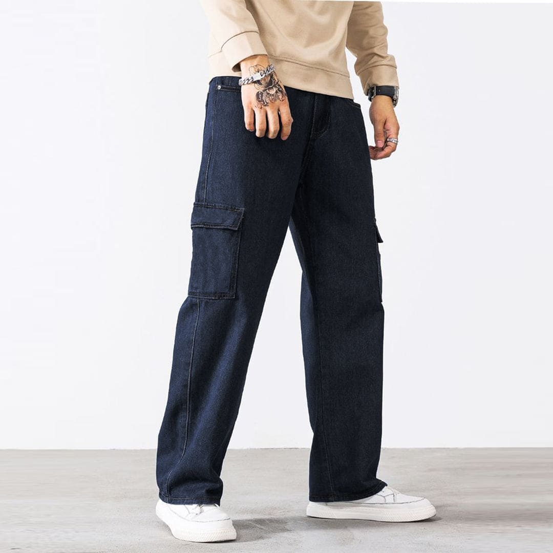 Jupiter Engineered Slub Weave Cargo Pockets Denim Jeans For Men