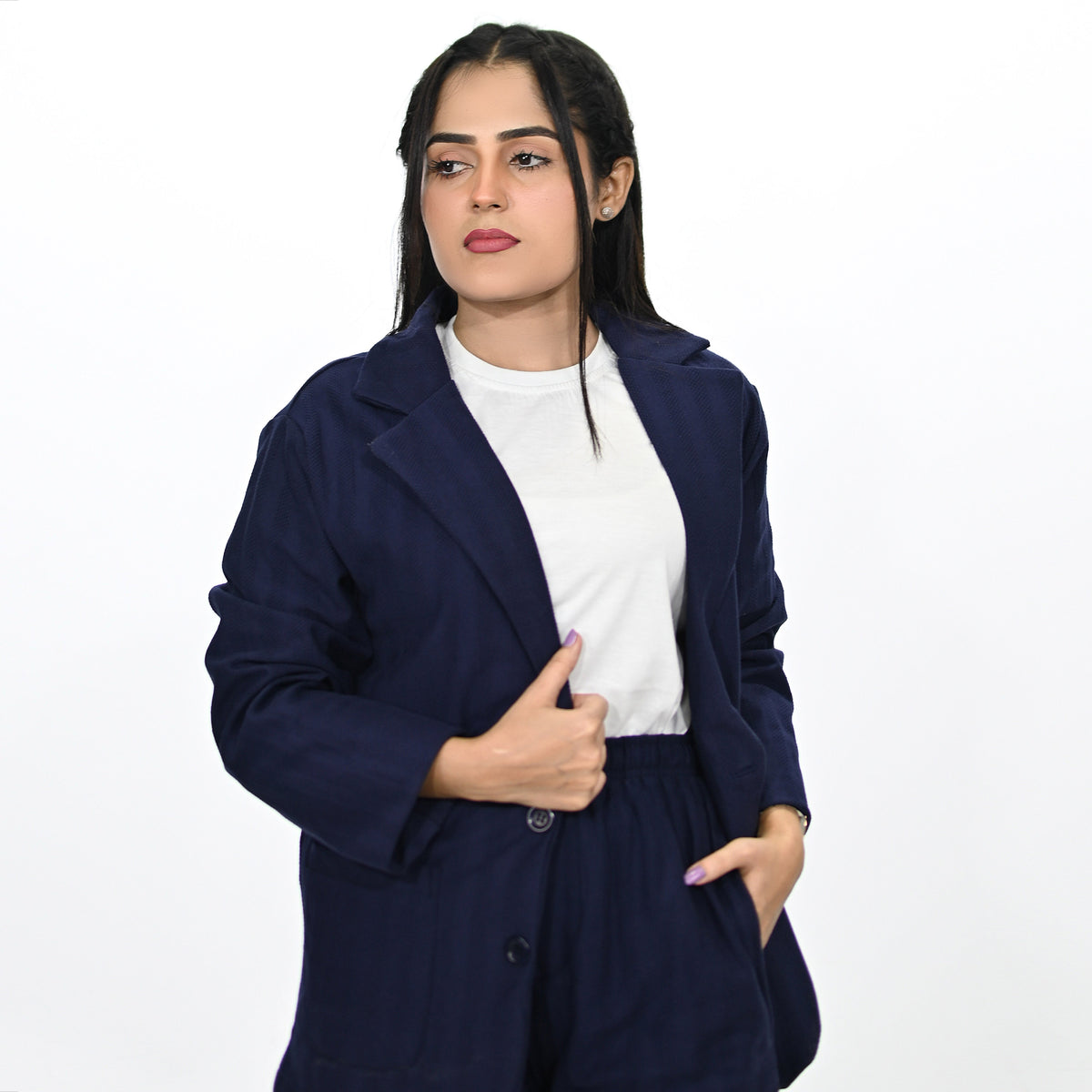 Jupiter Celebrity Self Textured Gender Neutral Navy Casual Pant Coat