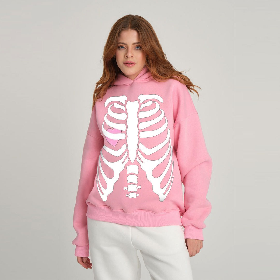 Jupiter Hotep Oversized Skull &amp; Heart Printed Hoodie