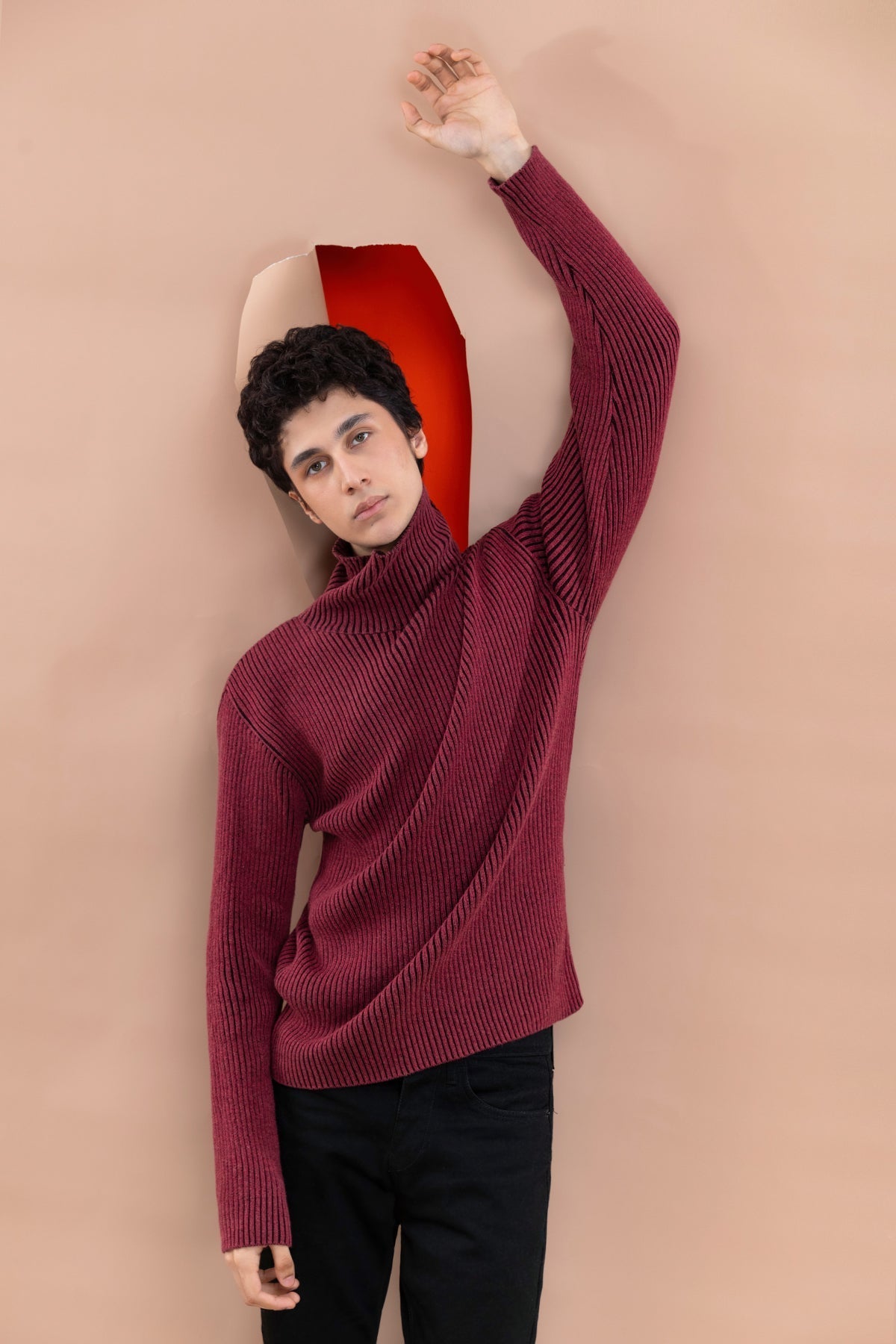 Maroon Men&#39;s Mock Neck Sweater.