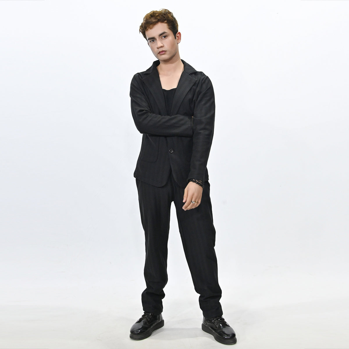 Jupiter Celebrity Self Textured Gender Neutral Black Casual Pant Coat