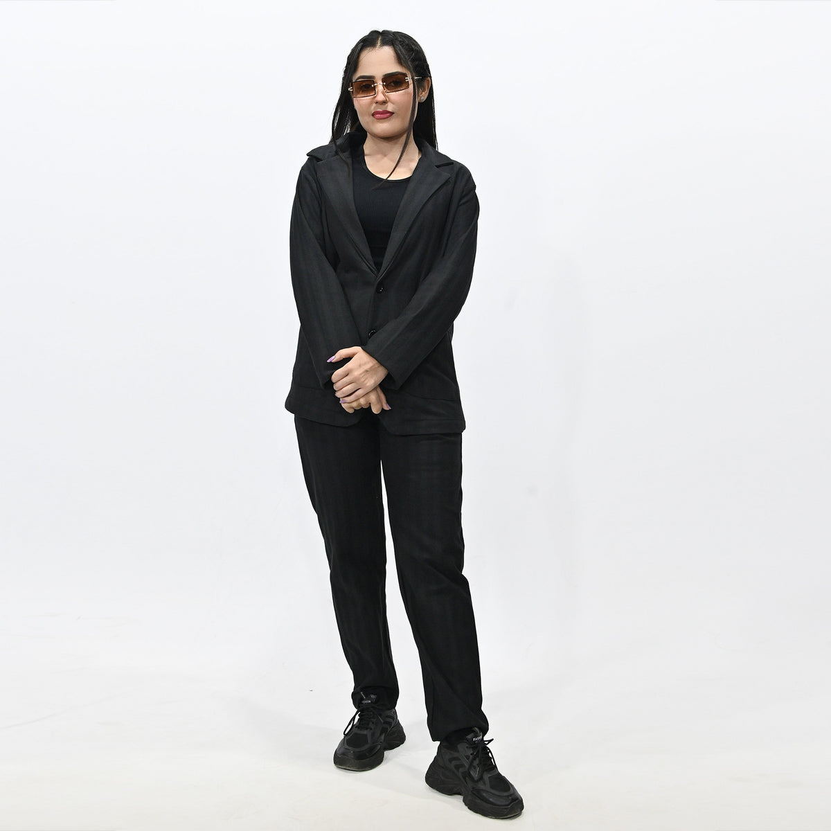 Jupiter Celebrity Self Textured Gender Neutral Black Casual Pant Coat