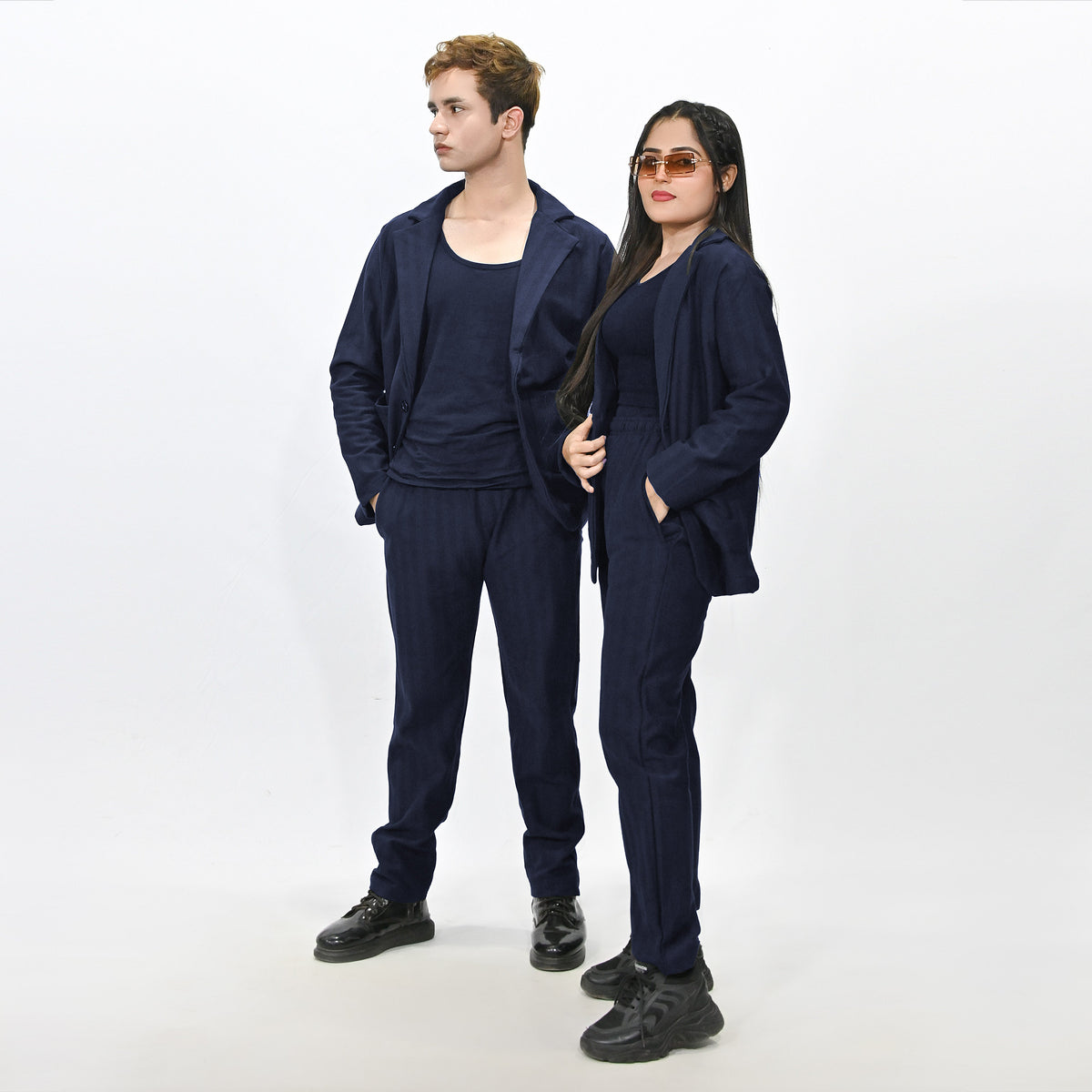 Jupiter Celebrity Self Textured Gender Neutral Navy Casual Pant Coat