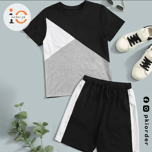 Black Panel T-shirt Shorts Set