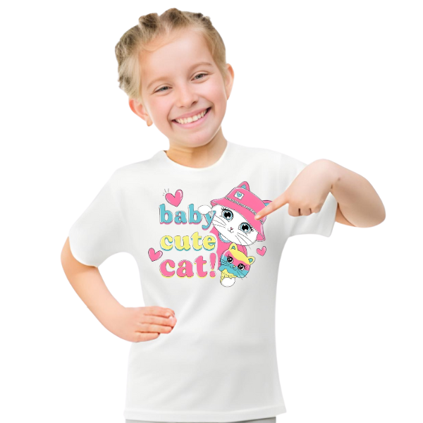 Baby Cat Printed T Shirt For Kids