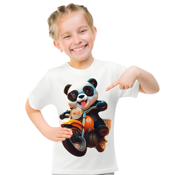 Panda Ride on Bike T Shirt For Kids