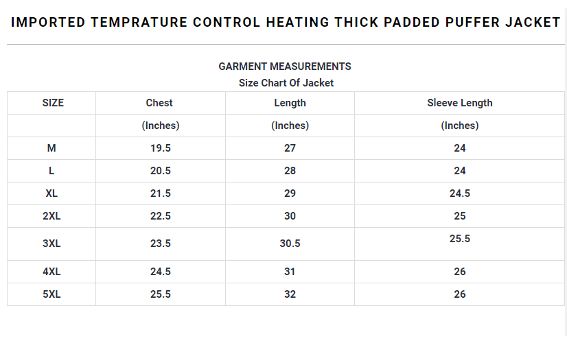 Imported Temperature control Heating thick padded puffer Jacket