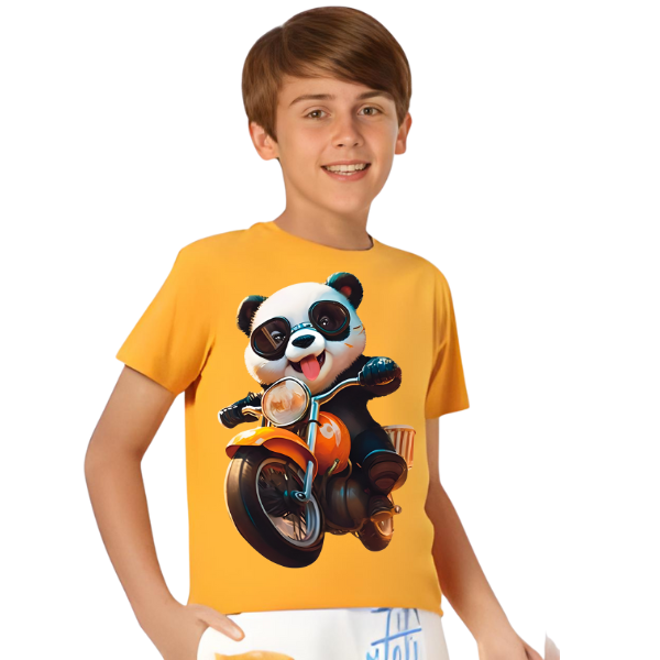 Panda Ride on Bike T Shirt For Kids