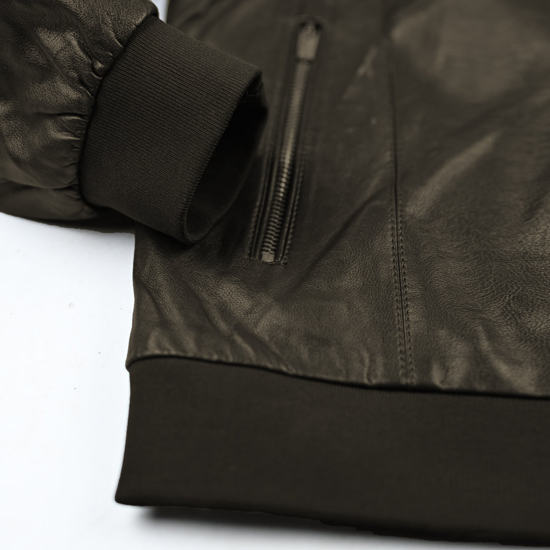 Imported Luxe Pu Leather Inside Velvet Lining Bomber Jacket