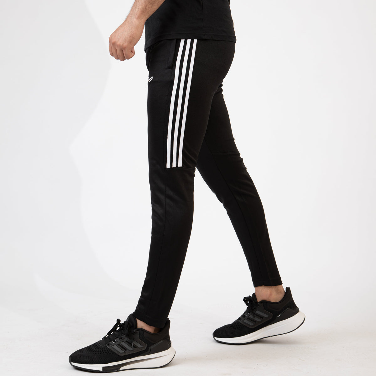 Black Quick Dry Bottoms With Short Three White Stripes