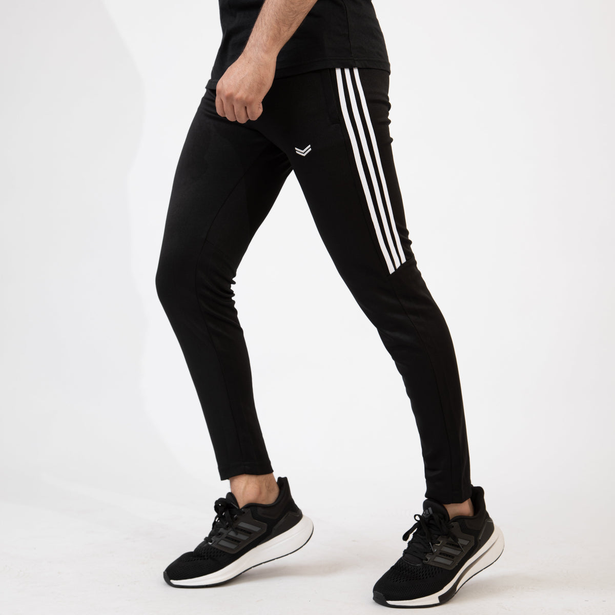 Black Quick Dry Bottoms With Short Three White Stripes