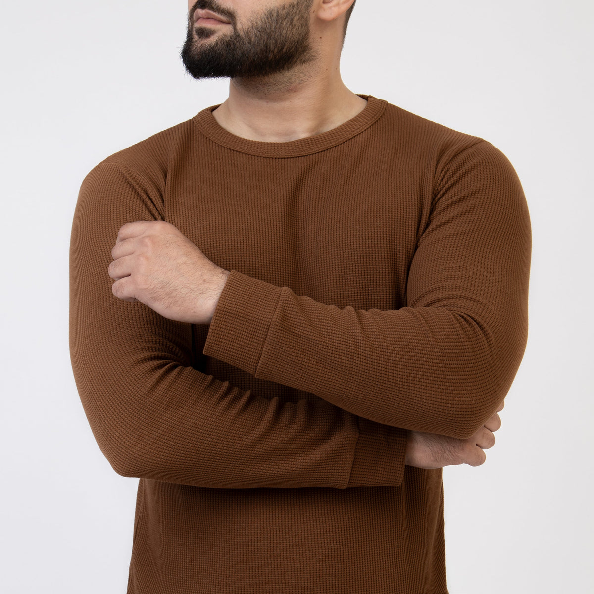 Caramel Brown Thermal Full Sleeves Waffle-Knit