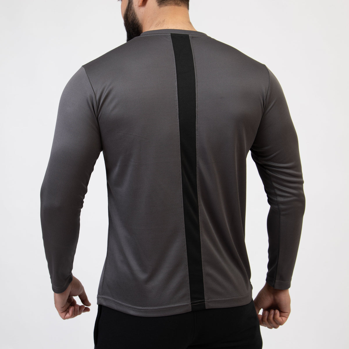 Gray Mesh Full Sleeves T-Shirt with Back Black Panel