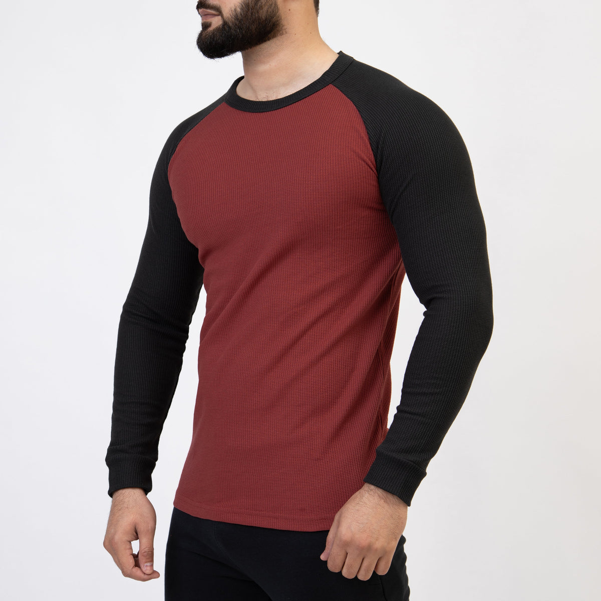 Dark Salmon &amp; Black Thermal Waffle-Knit Raglan