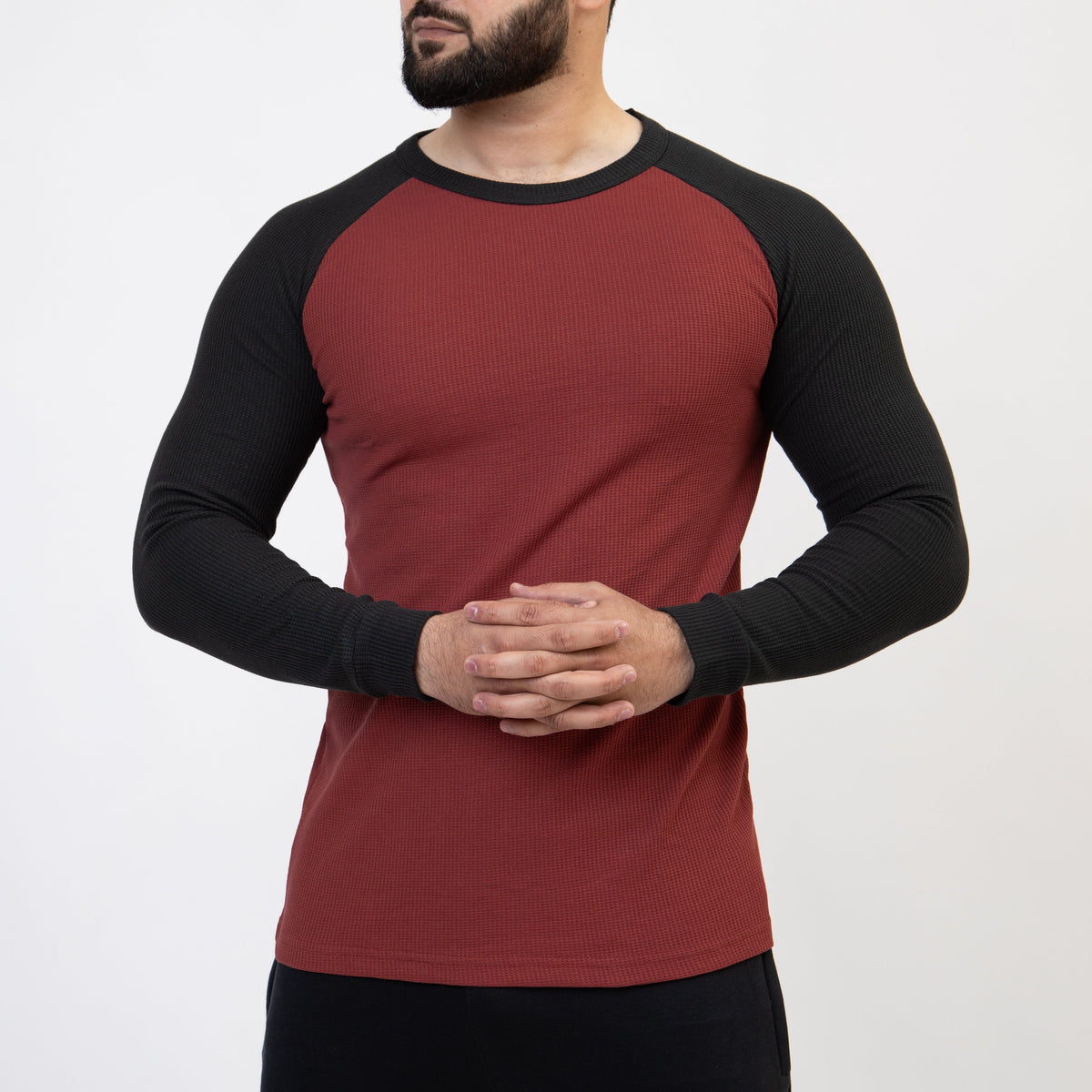 Dark Salmon &amp; Black Thermal Waffle-Knit Raglan