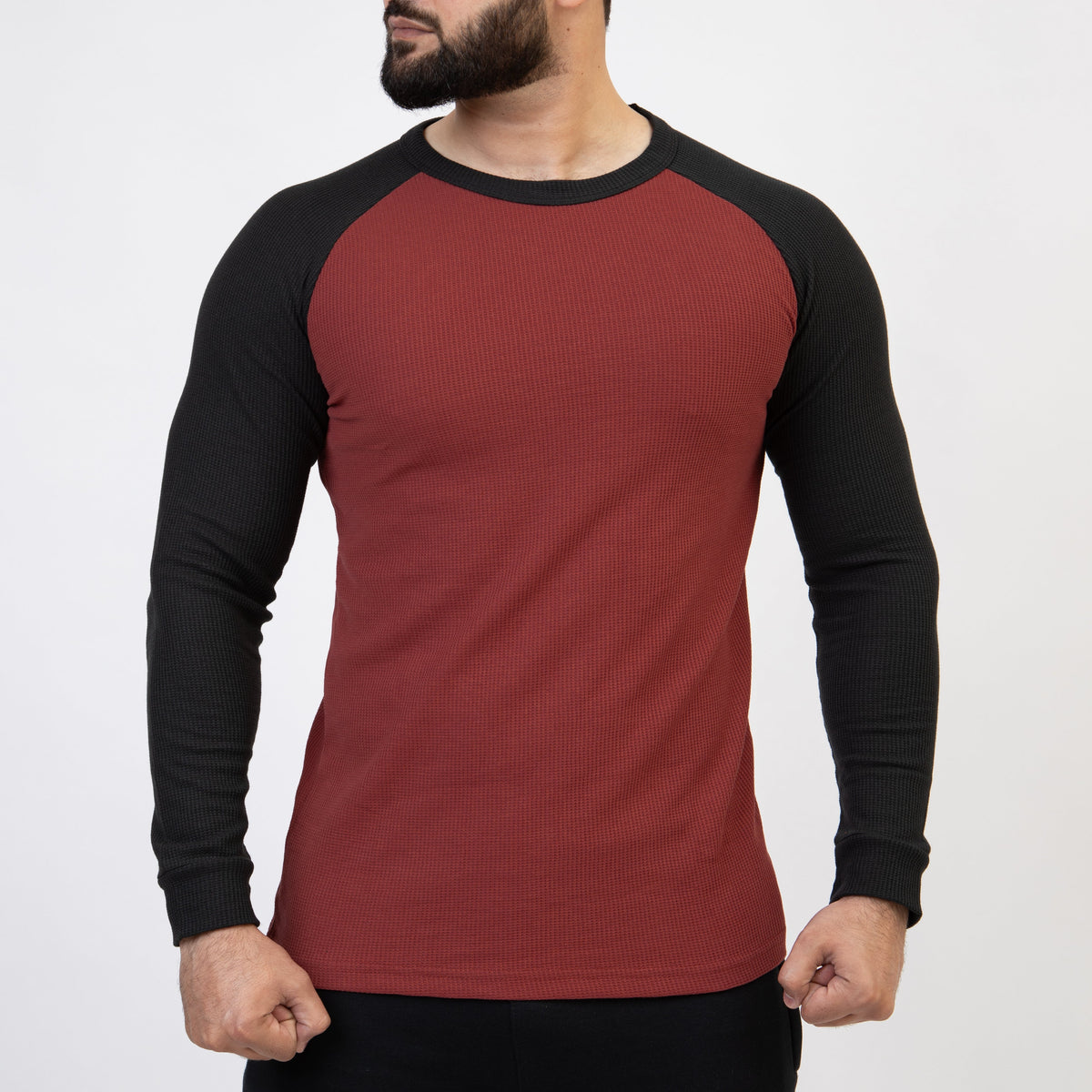 Dark Salmon &amp; Black Thermal Waffle-Knit Raglan