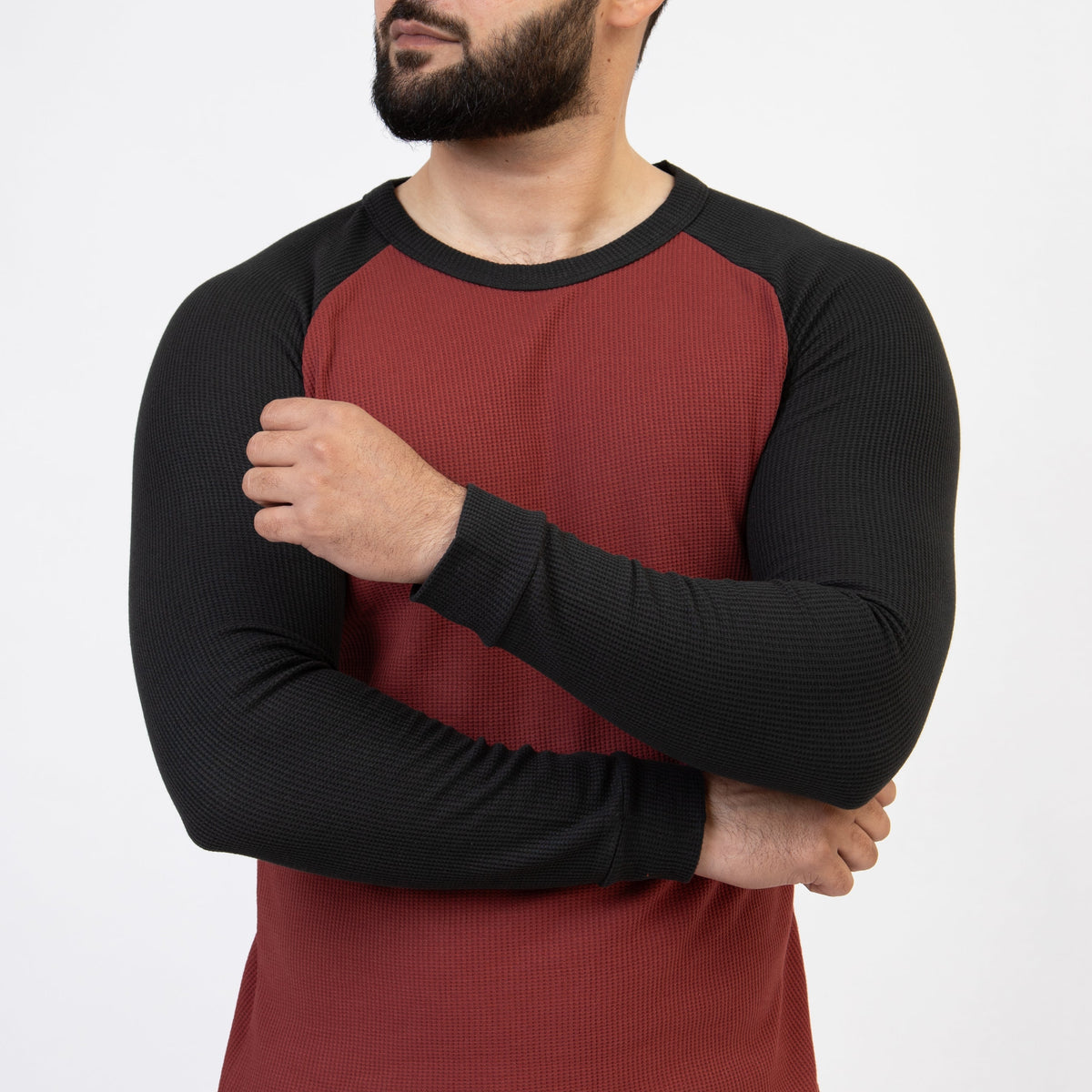 Dark Salmon &amp; Black Thermal Waffle-Knit Raglan