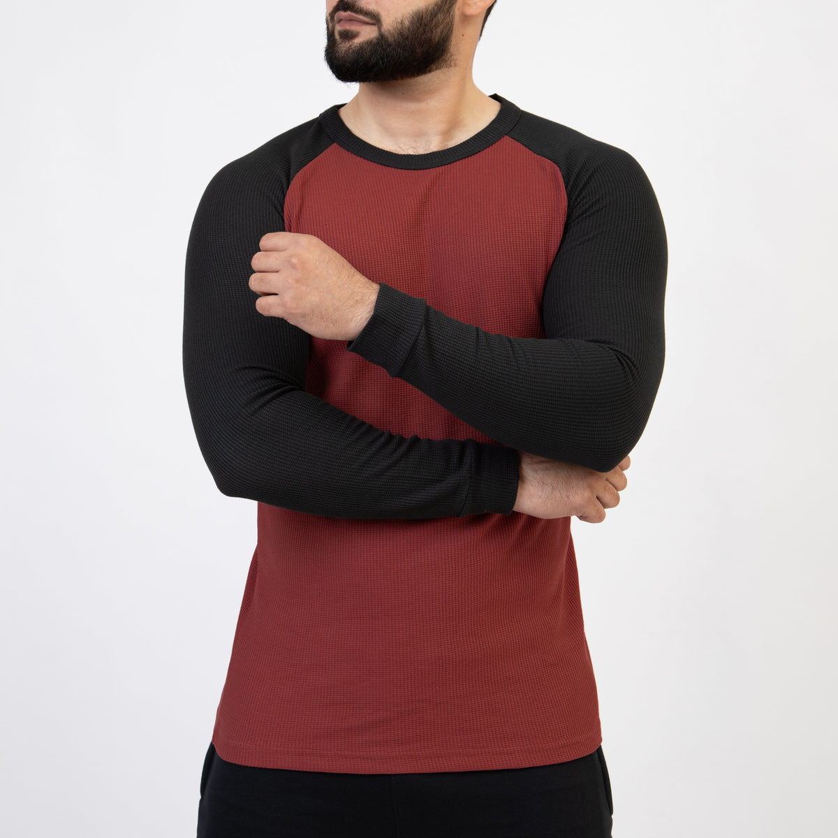 Dark Salmon &amp; Black Thermal Waffle-Knit Raglan