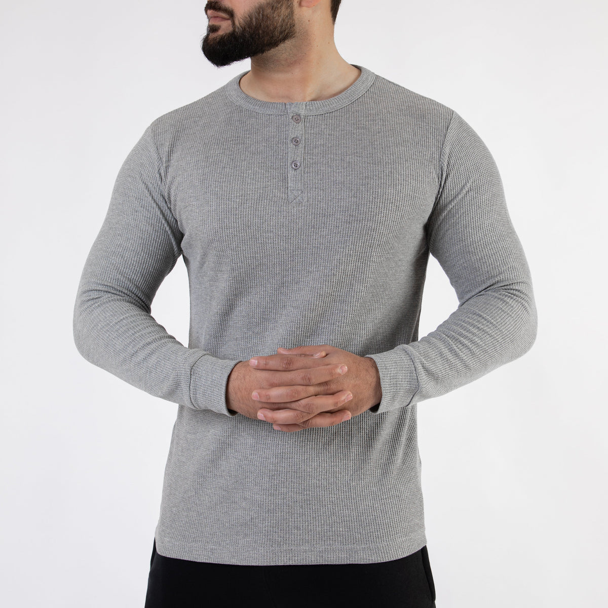 Gray Thermal Waffle-Knit Henley