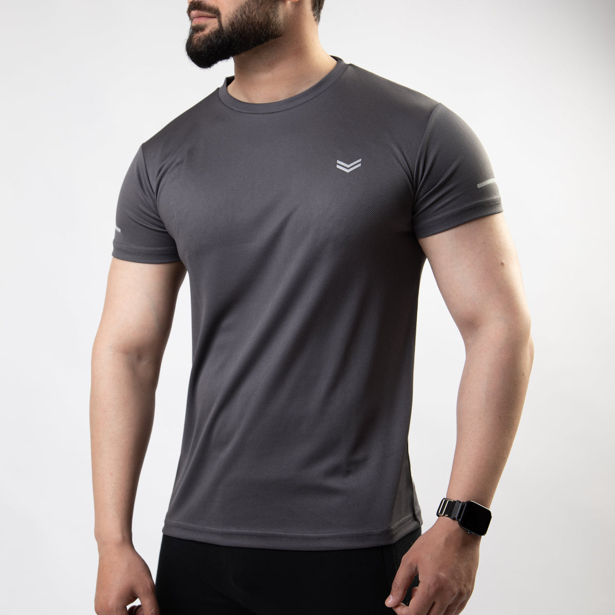 Gray Mesh Quick Dry T-Shirt With Reflective Detailing