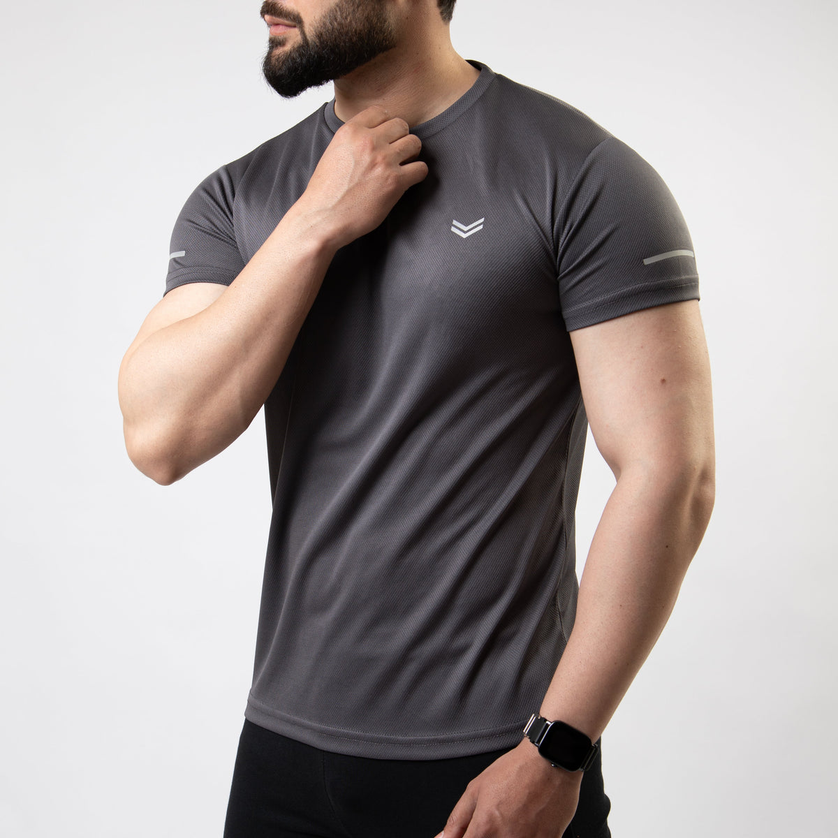 Gray Mesh Quick Dry T-Shirt With Reflective Detailing