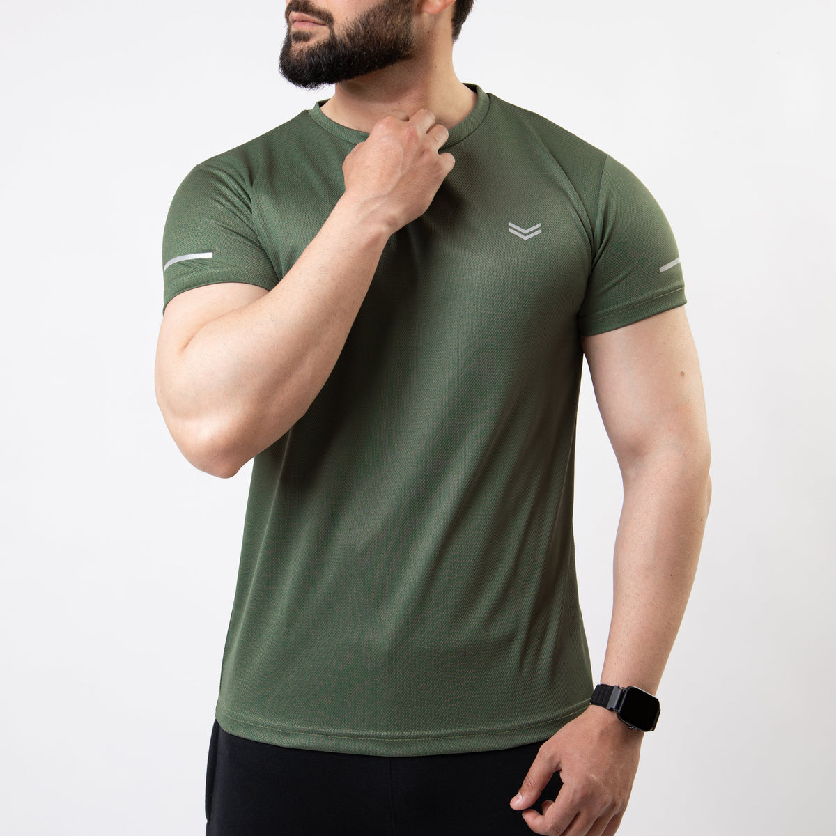 Olive Mesh Quick Dry T-Shirt With Reflective Detailing