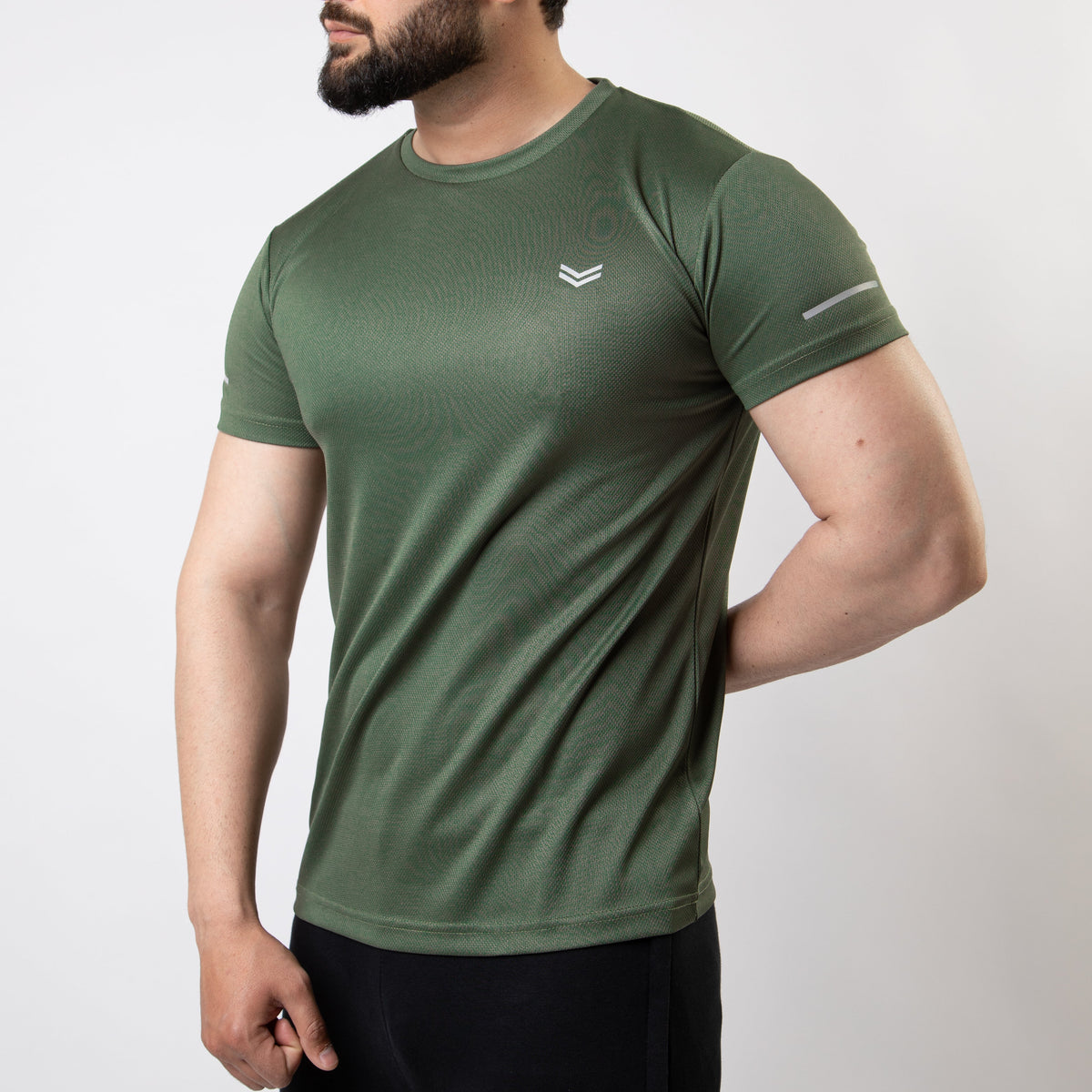 Olive Mesh Quick Dry T-Shirt With Reflective Detailing