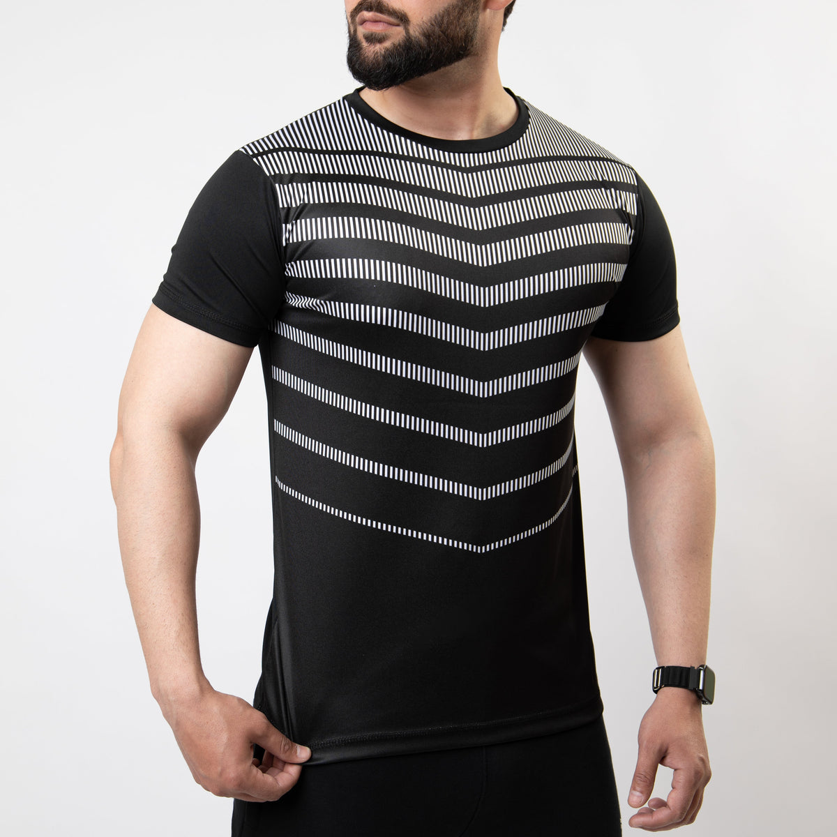 Black Sublimated Quick Dry T-Shirt with White Armor Stripes