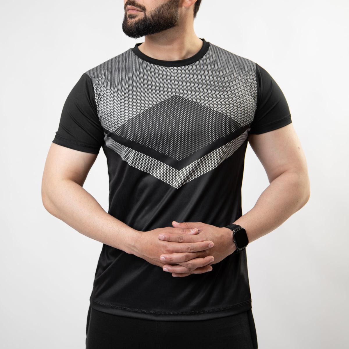 Black Sublimated Quick Dry T-Shirt with Tribal Patterns